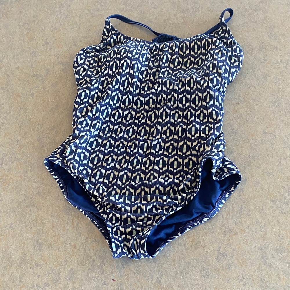 Time and Tru Navy and White Geometric One-Piece Swimsuit